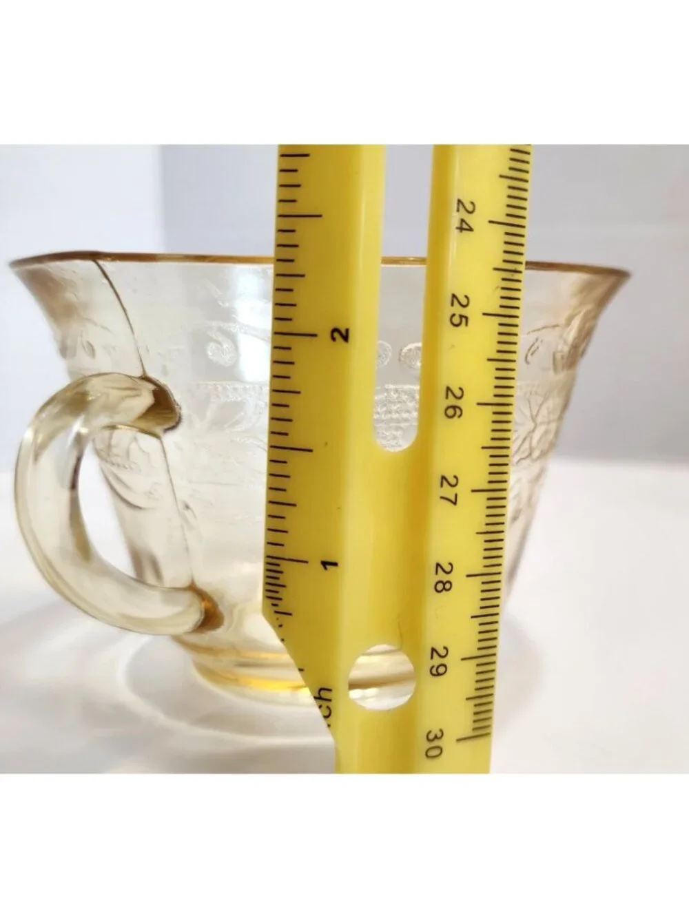 Vintage Amber Depression Glass Open Sugar Bowe With Floral Etched Design READ